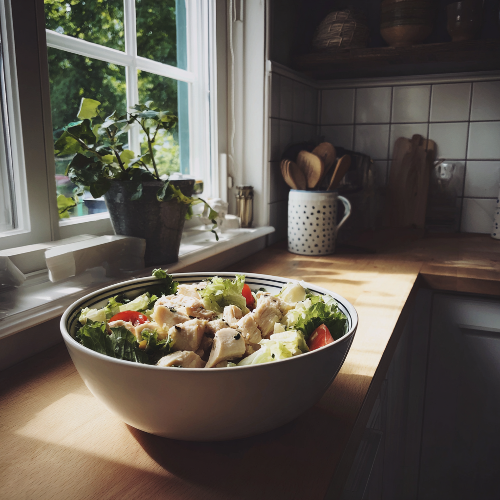 Un cuenco de comida en la encimera de una cocina | Fuente: Midjourney