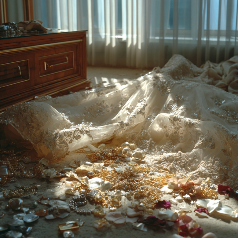 Un vestido de novia recortado | Fuente: Midjourney