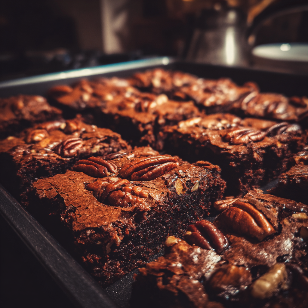 Una bandeja de brownies | Fuente: Midjourney