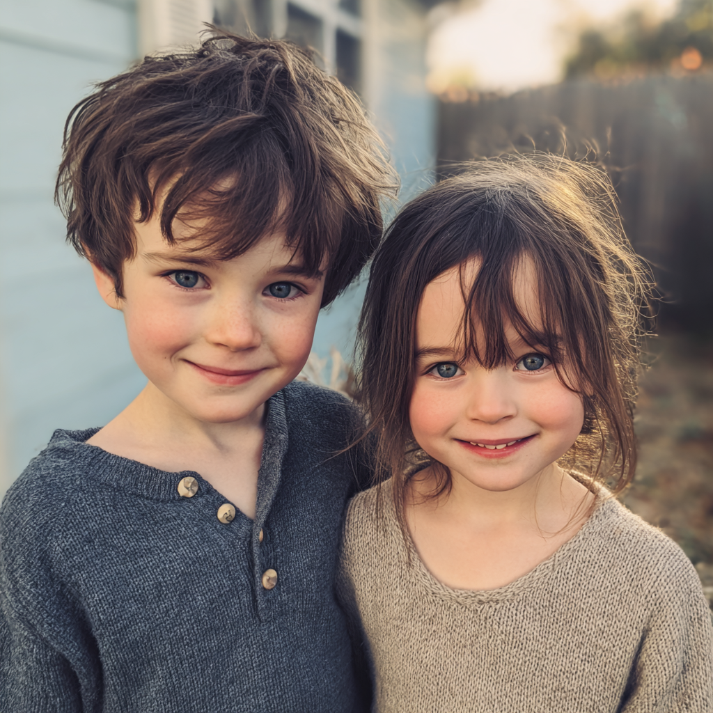 Un par de hermanos sonrientes | Fuente: Midjourney
