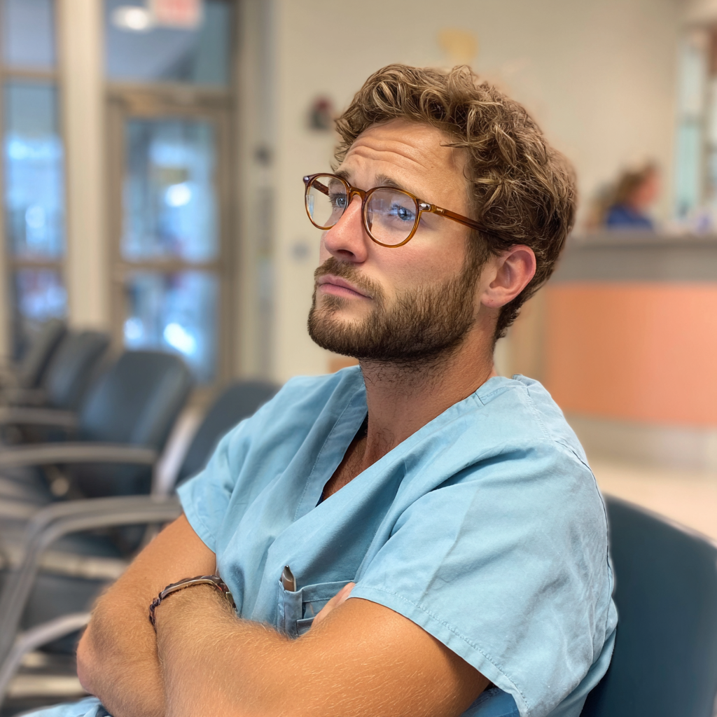 Un veterinario con uniforme azul claro | Fuente: Midjourney
