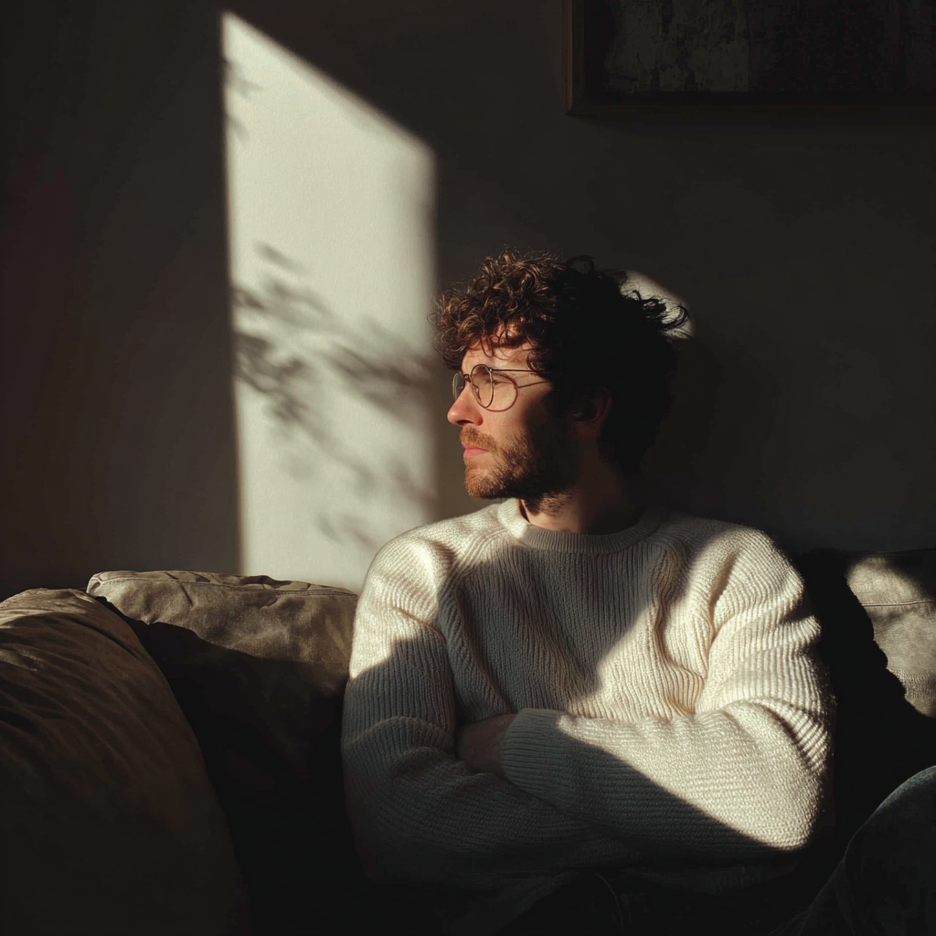 Un hombre sentado en un sofá | Fuente: Midjourney