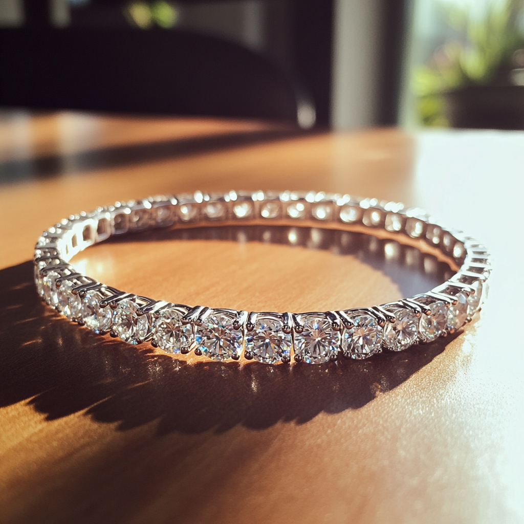 Primer plano de un brazalete de diamantes | Fuente: Midjourney