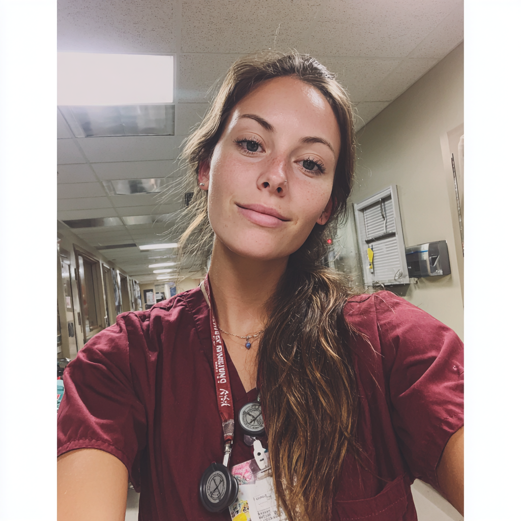 Una enfermera sonriente de pie en un hospital | Fuente: Midjourney