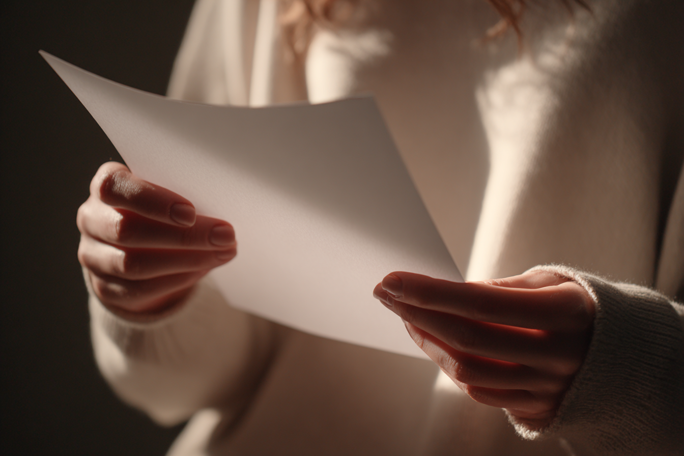 Un papel en manos de una mujer | Fuente: Midjourney