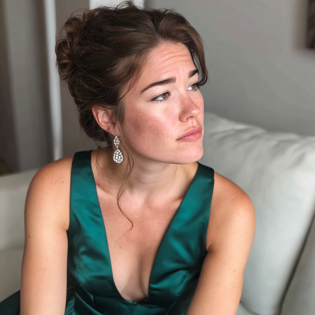 Una mujer sentada en un sofá | Fuente: Midjourney