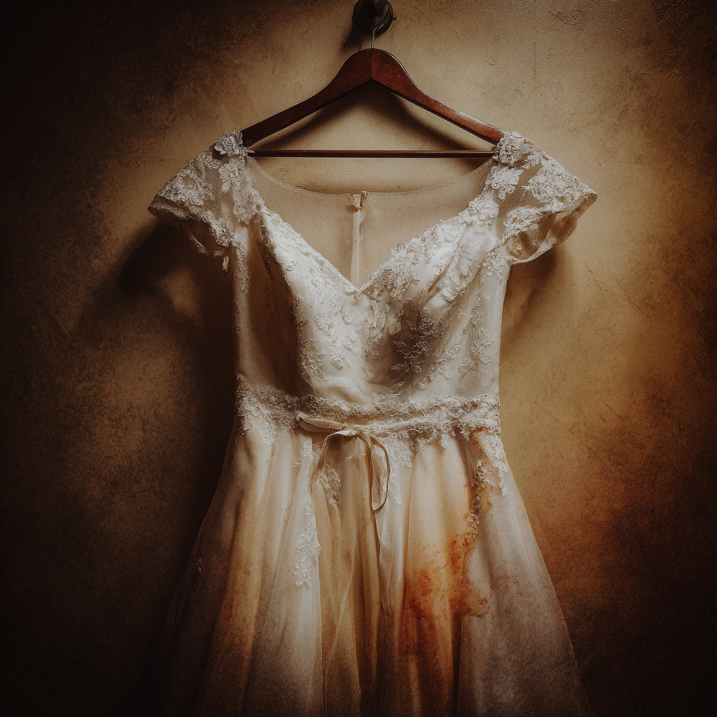 Un primer plano de un vestido de novia arruinado | Fuente: Midjourney