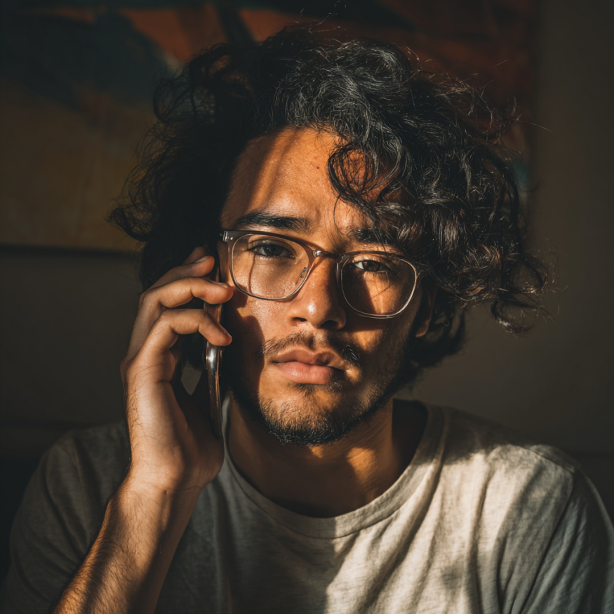 Un hombre hablando por teléfono con aspecto cansado | Fuente: Midjourney