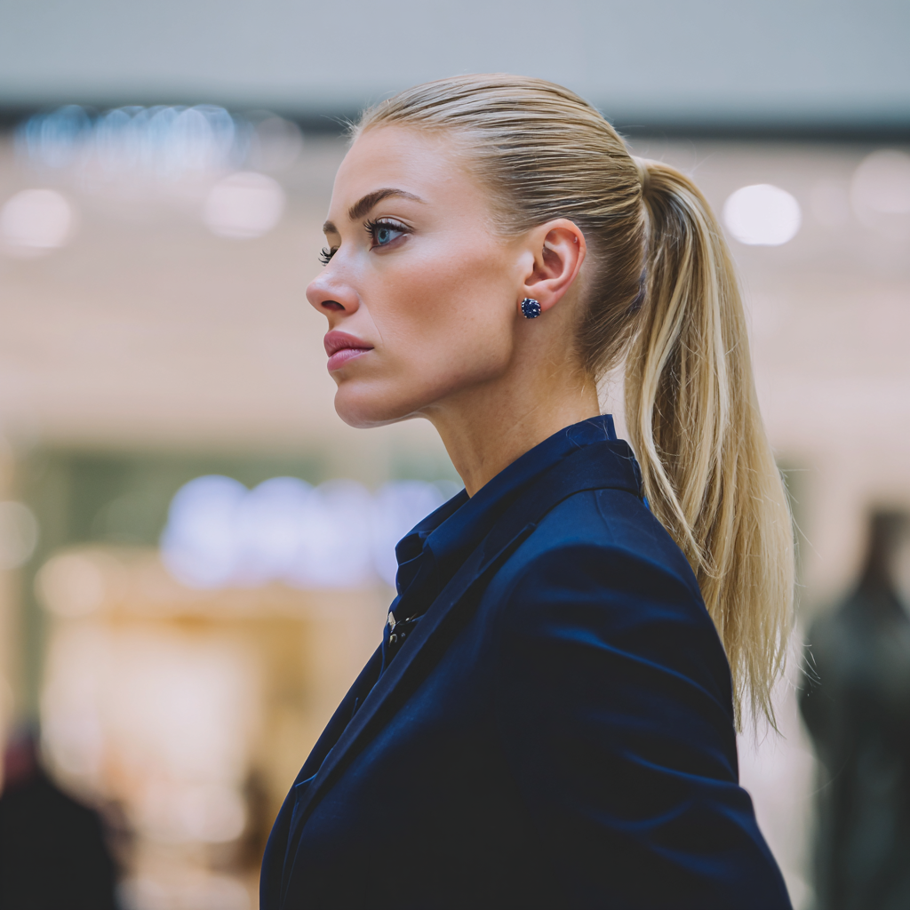Una mujer severa de pie en una tienda | Fuente: Midjourney