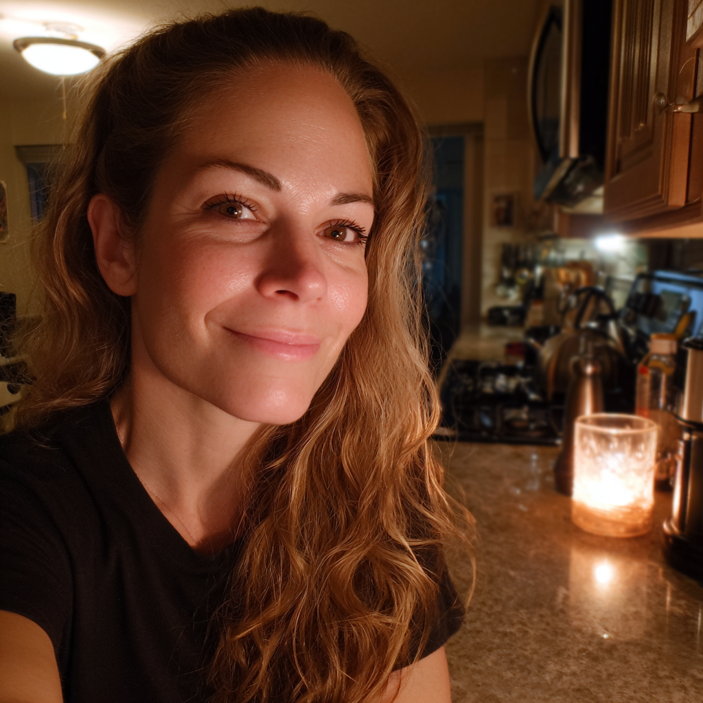 Una mujer sonriente de pie en una cocina | Fuente: Midjourney