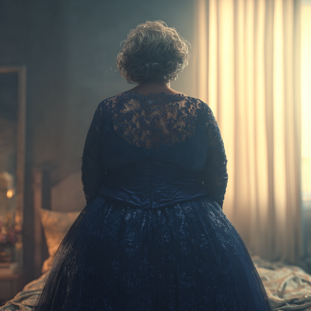 Una mujer mayor con un vestido azul marino | Fuente: Midjourney