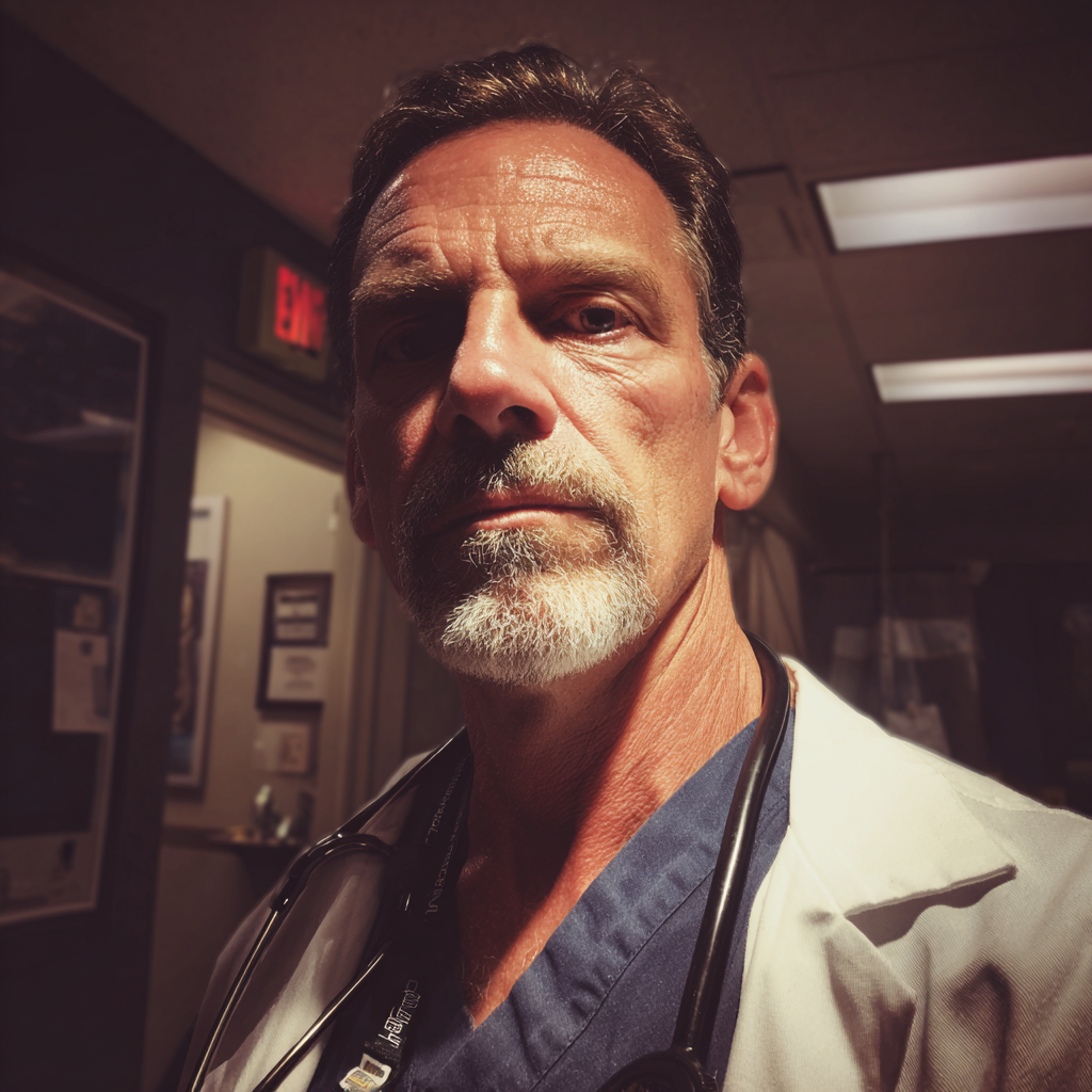 Primer plano de un médico severo | Fuente: Midjourney