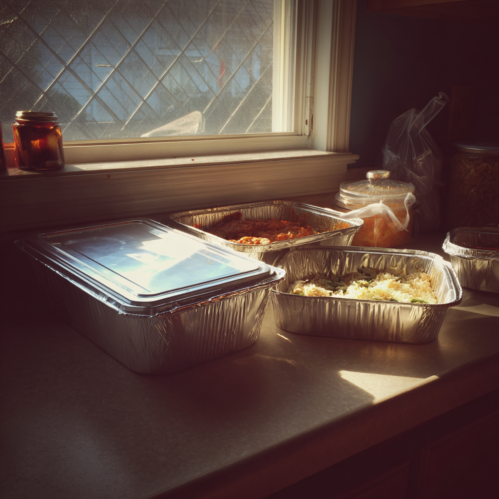Recipientes de comida para llevar en la encimera de una cocina | Fuente: Midjourney