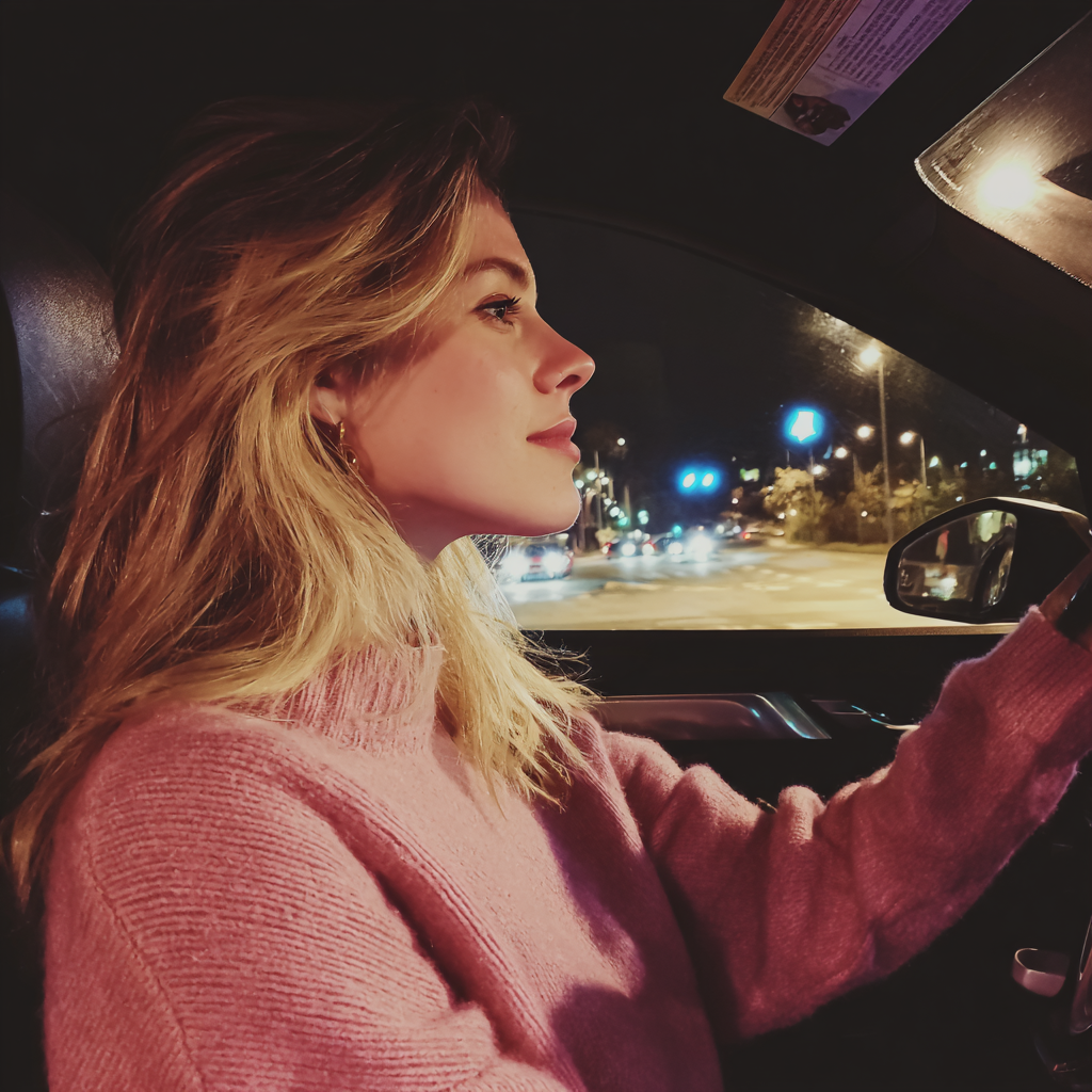 Una mujer conduciendo un Automóvil de noche | Fuente: Midjourney