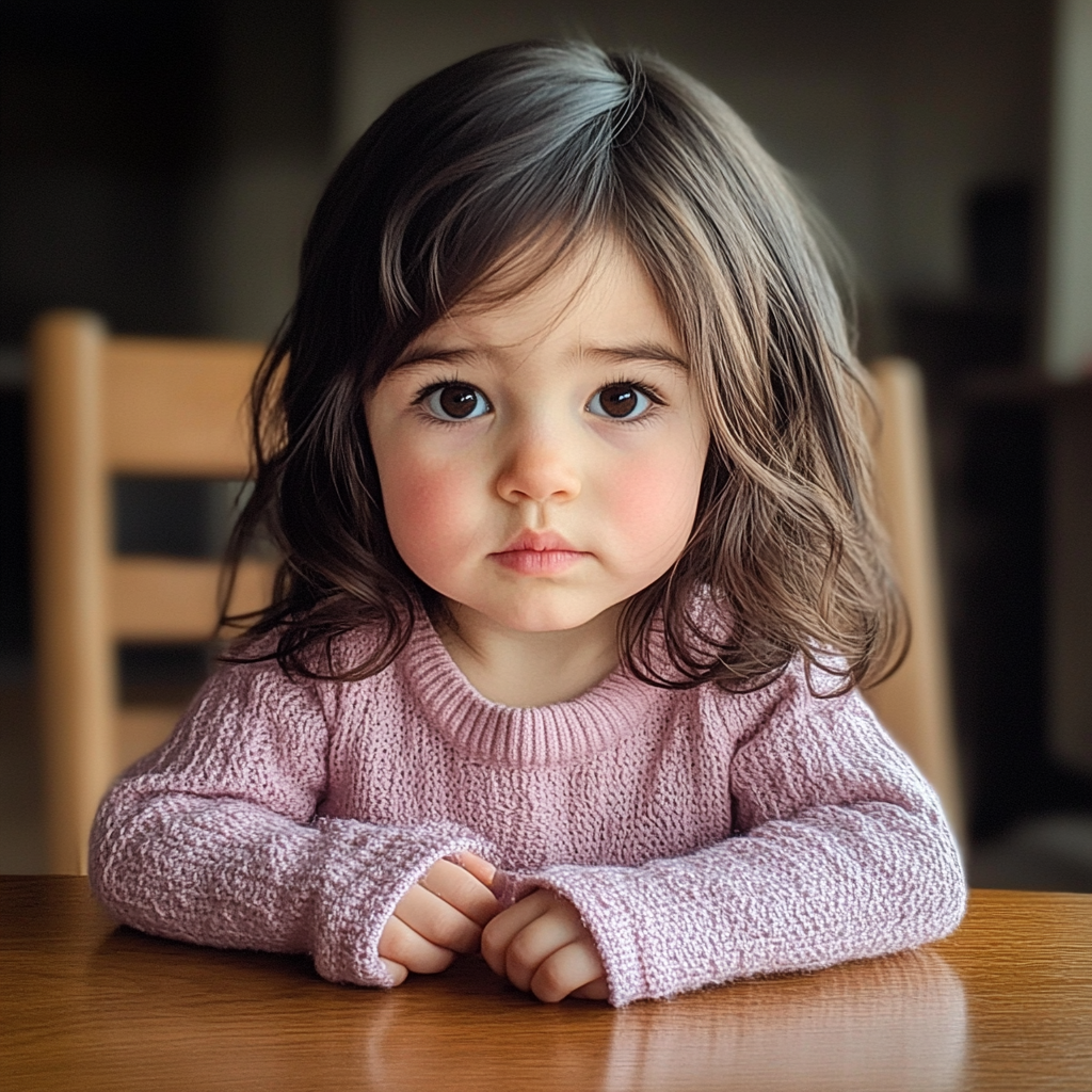 Una niña sentada a la mesa | Fuente: Midjourney