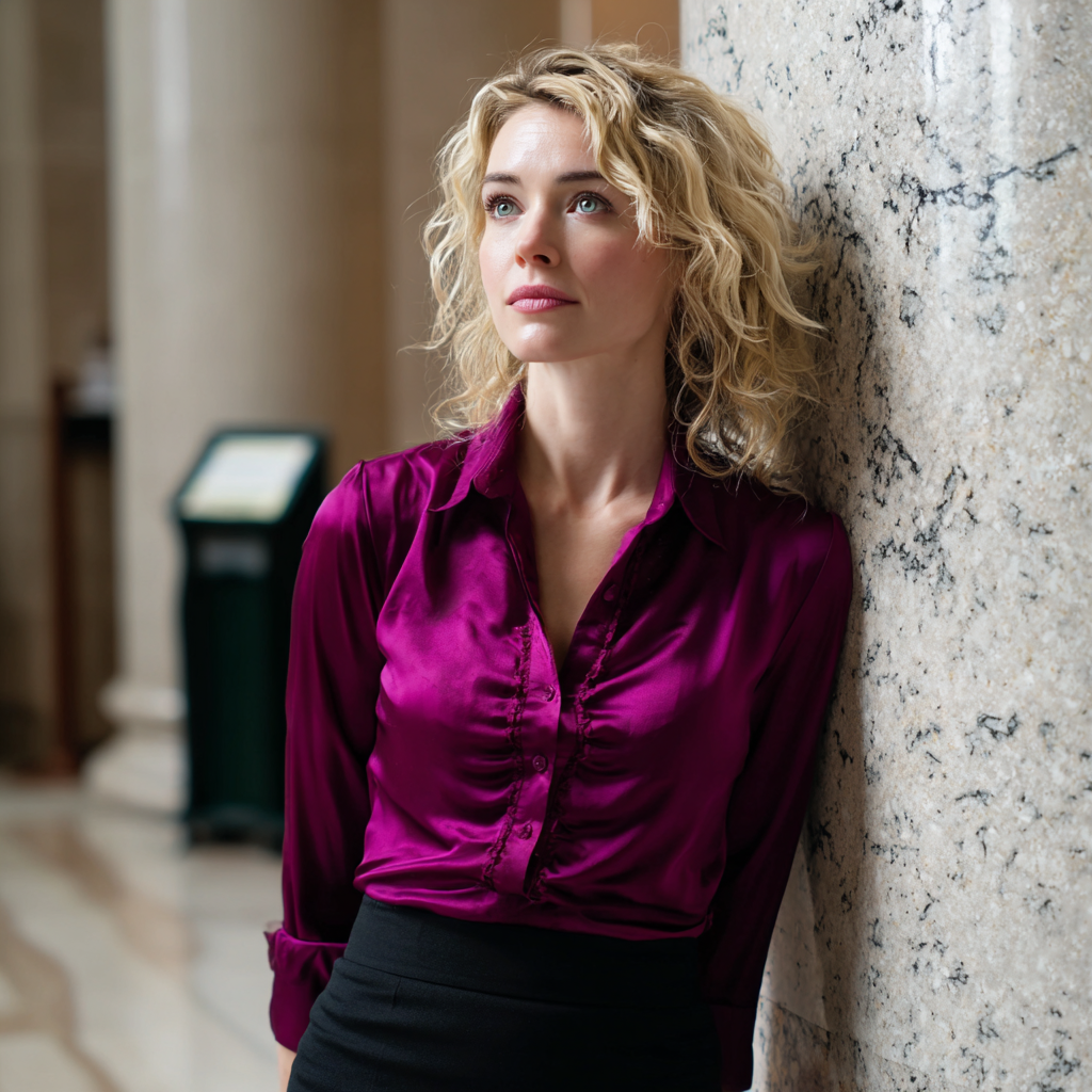 Una mujer aliviada en un vestíbulo | Fuente: Midjourney