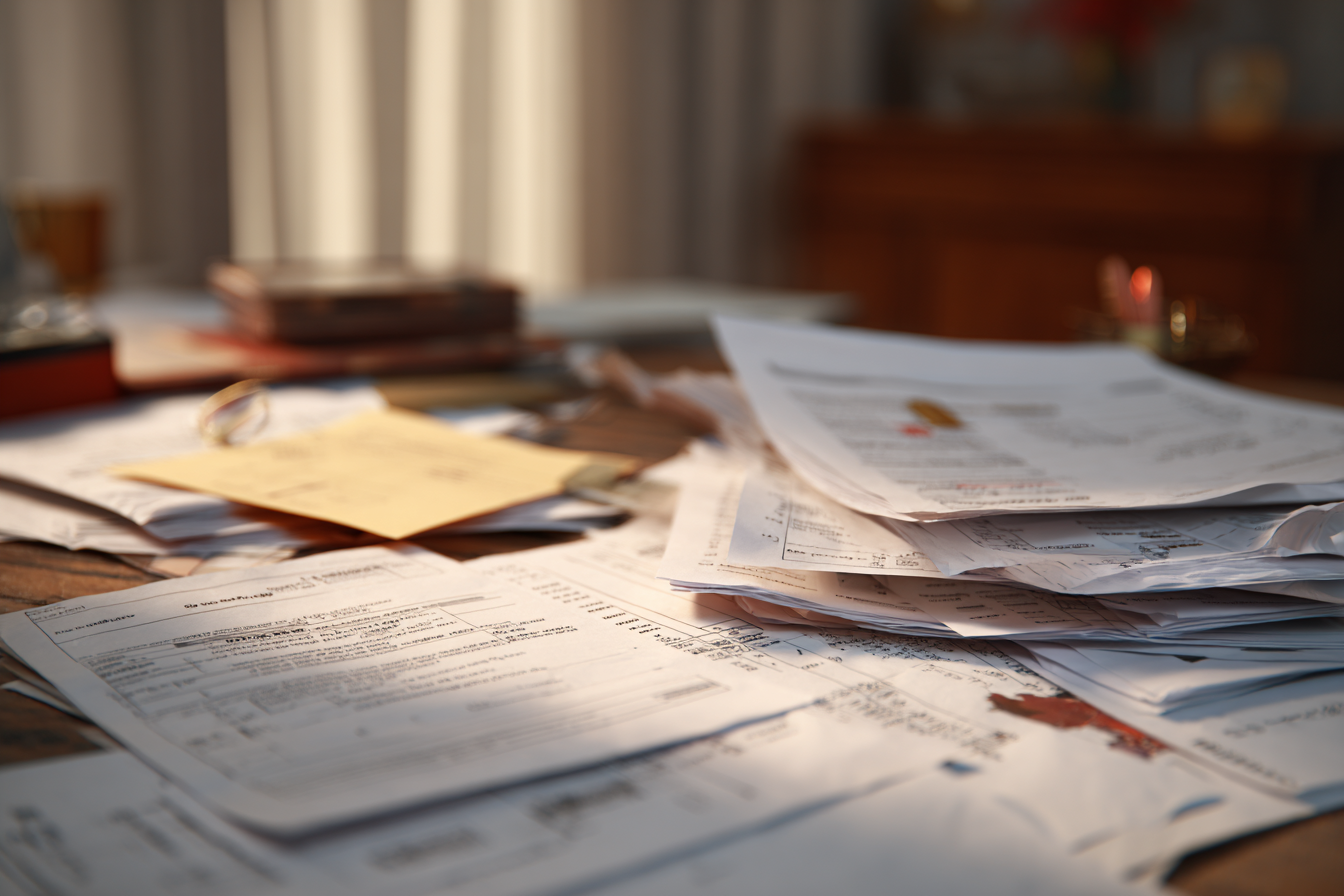 Documentos esparcidos por una mesa | Fuente: Midjourney