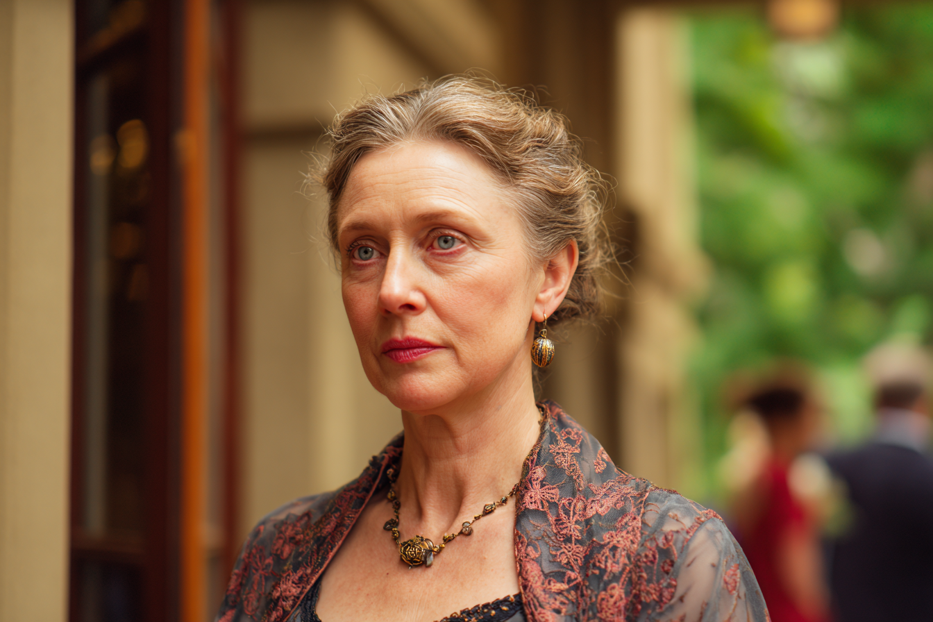 Una mujer de pie en la boda de su hija | Fuente: Midjourney