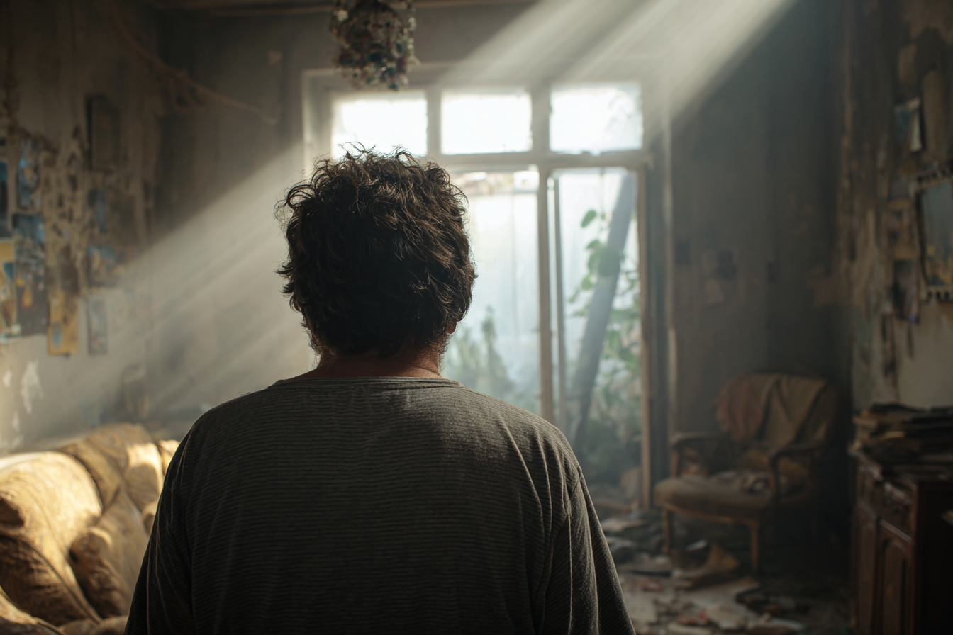 Un hombre de pie en un antiguo apartamento | Fuente: Midjourney