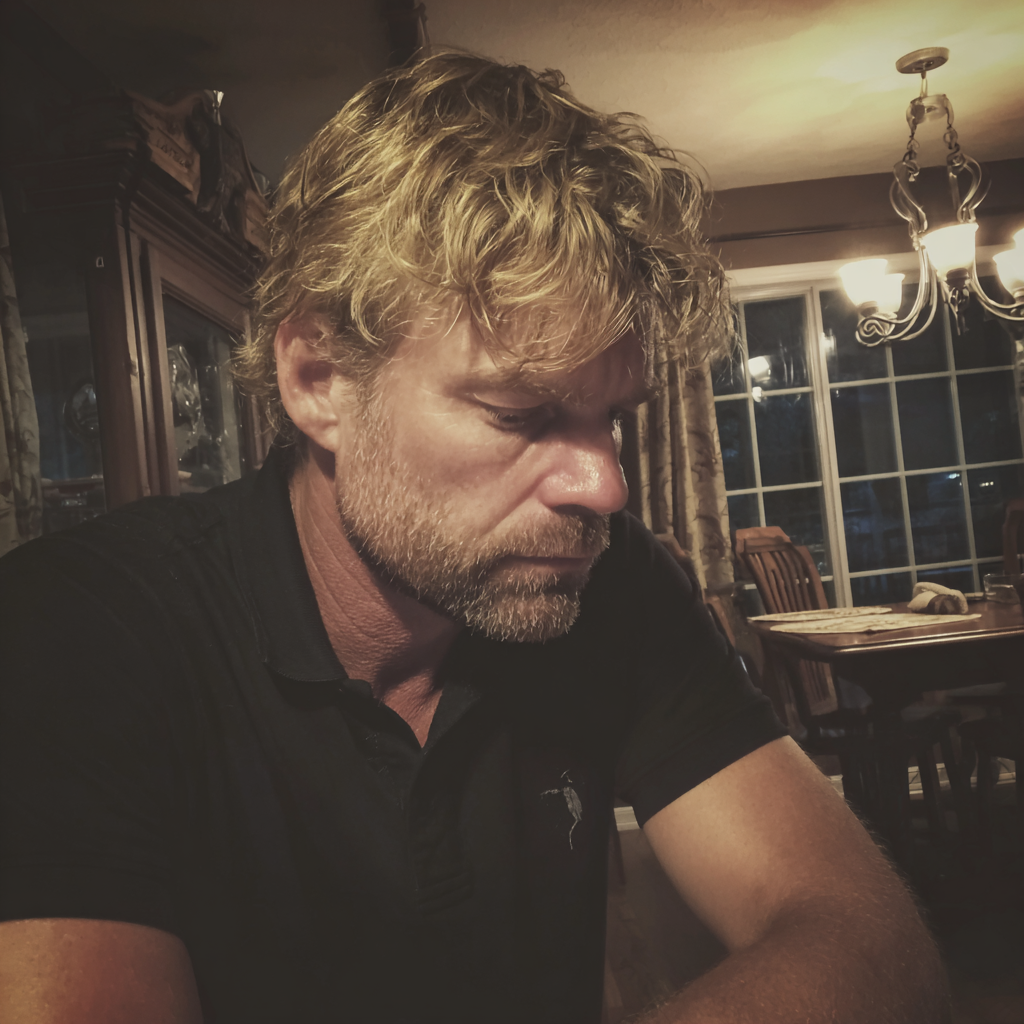 Un hombre molesto sentado en una mesa | Fuente: Midjourney