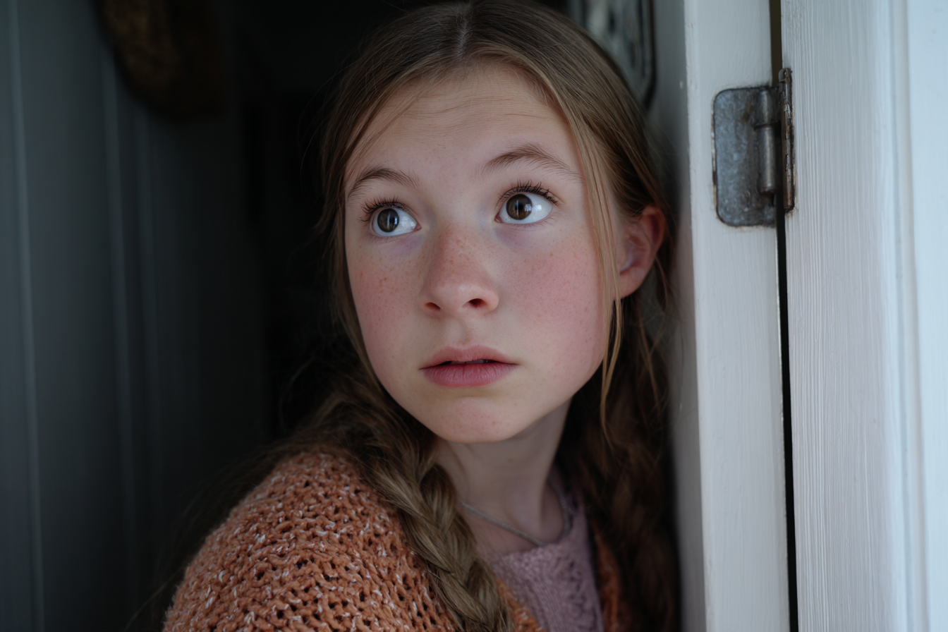 Una chica cerca de una puerta | Fuente: Midjourney