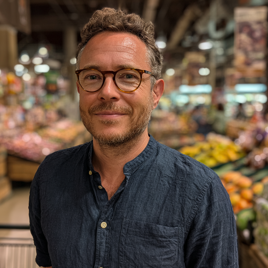 Un hombre sonriente con gafas | Fuente: Midjourney