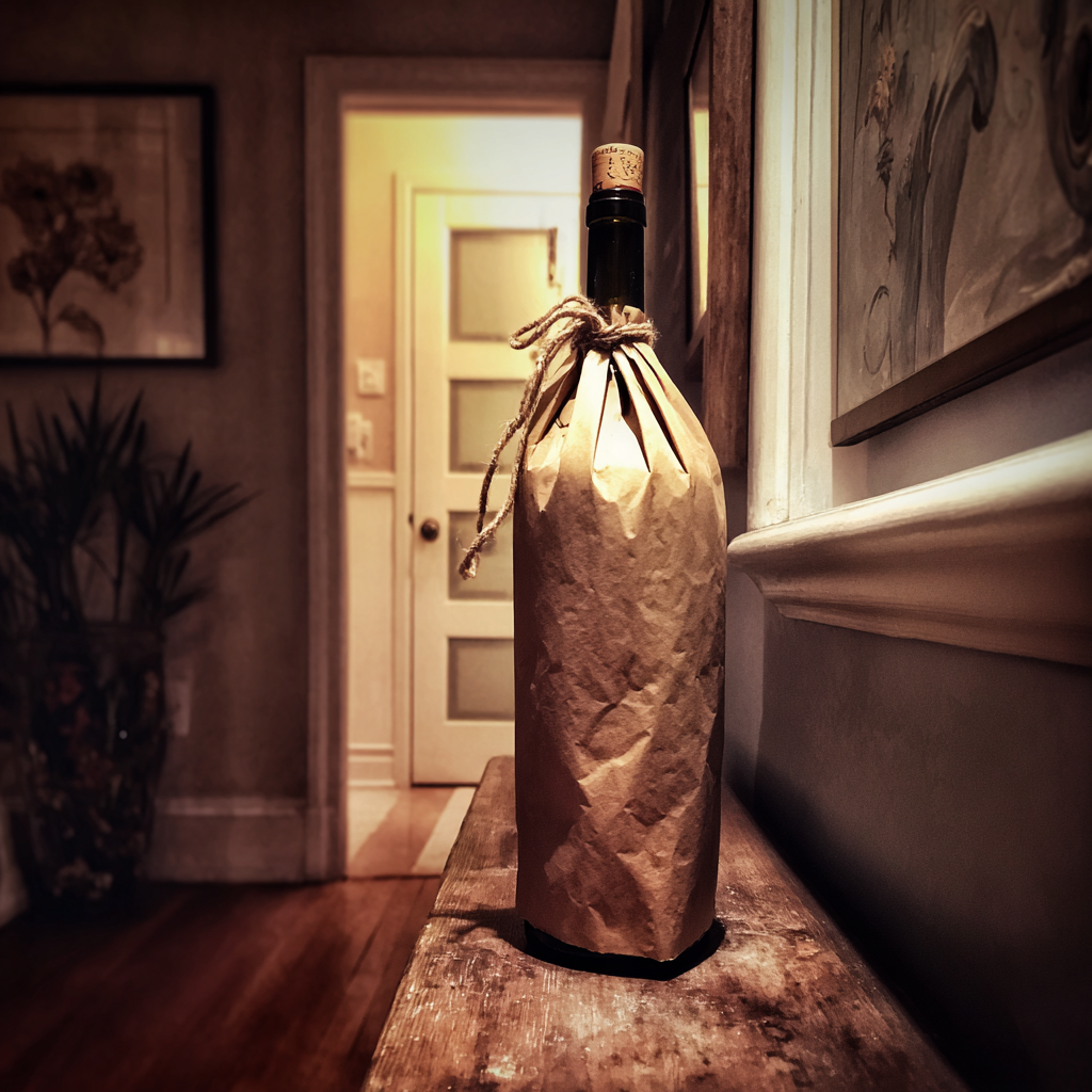 Una botella de vino en la mesa del pasillo | Fuente: Midjourney