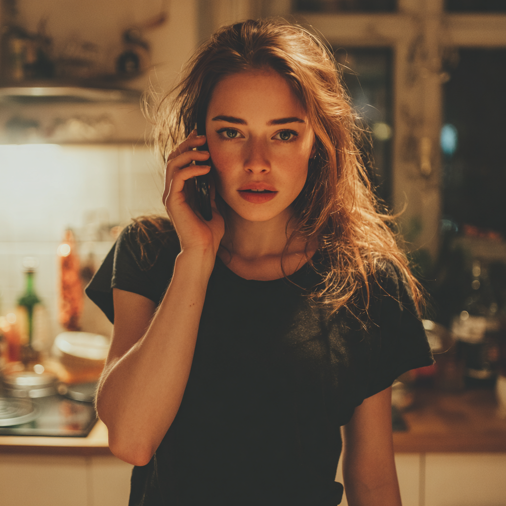 Una mujer preocupada hablando por teléfono | Fuente: Midjourney