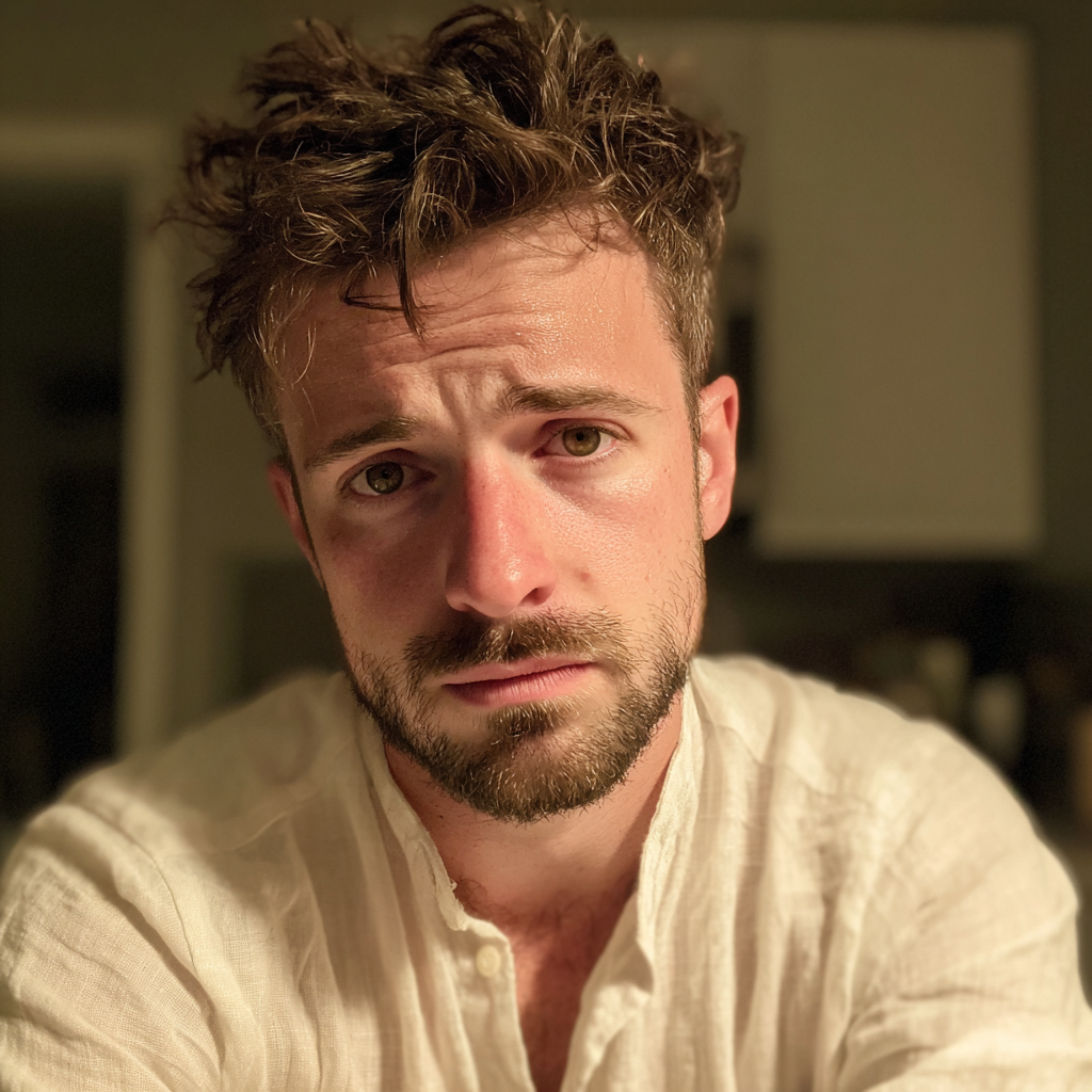 Primer plano de un hombre preocupado | Fuente: Midjourney