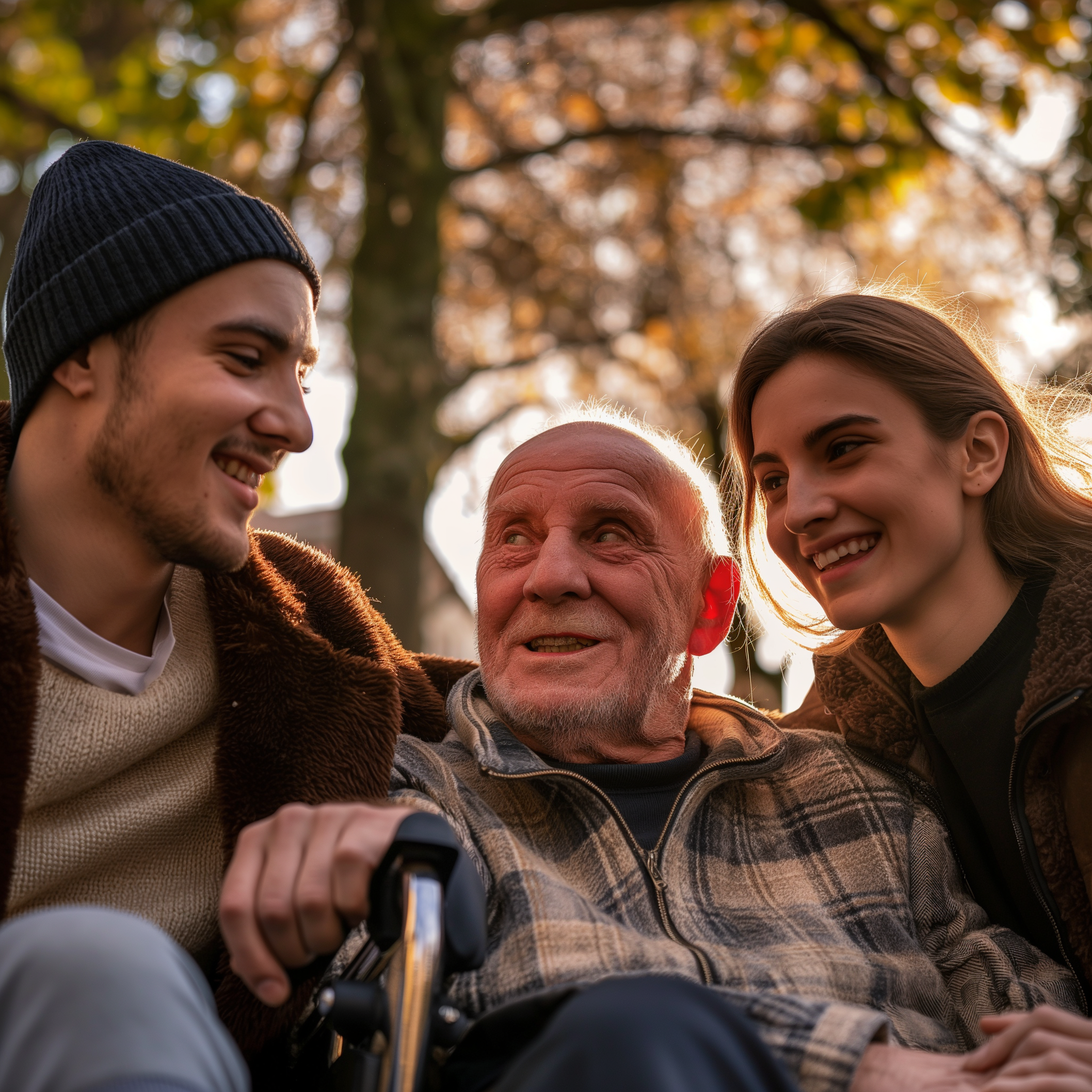 Una pareja pasa tiempo con su anciano abuelo | Fuente: Midjourney