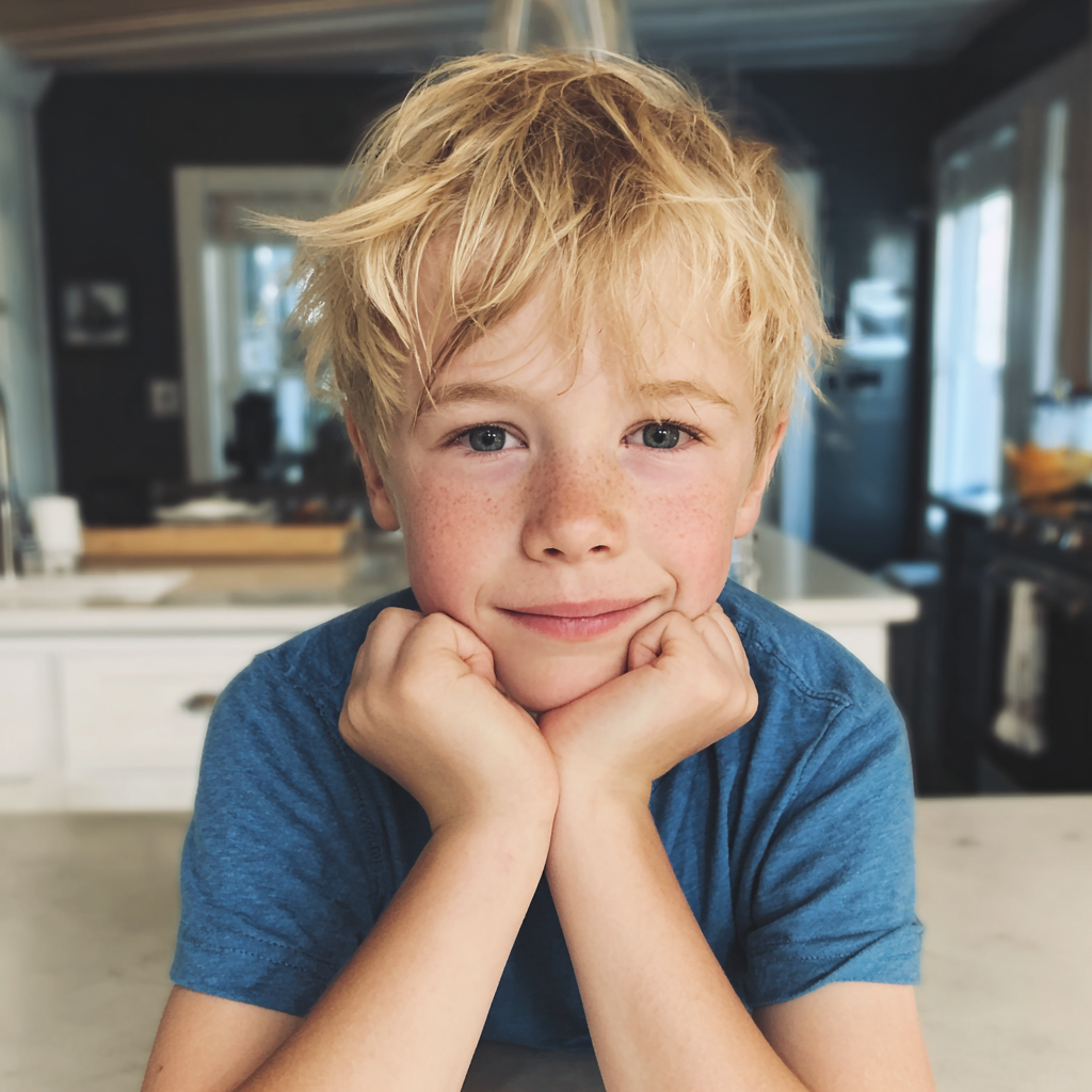 Un niño sonriente en una cocina | Fuente: Midjourney
