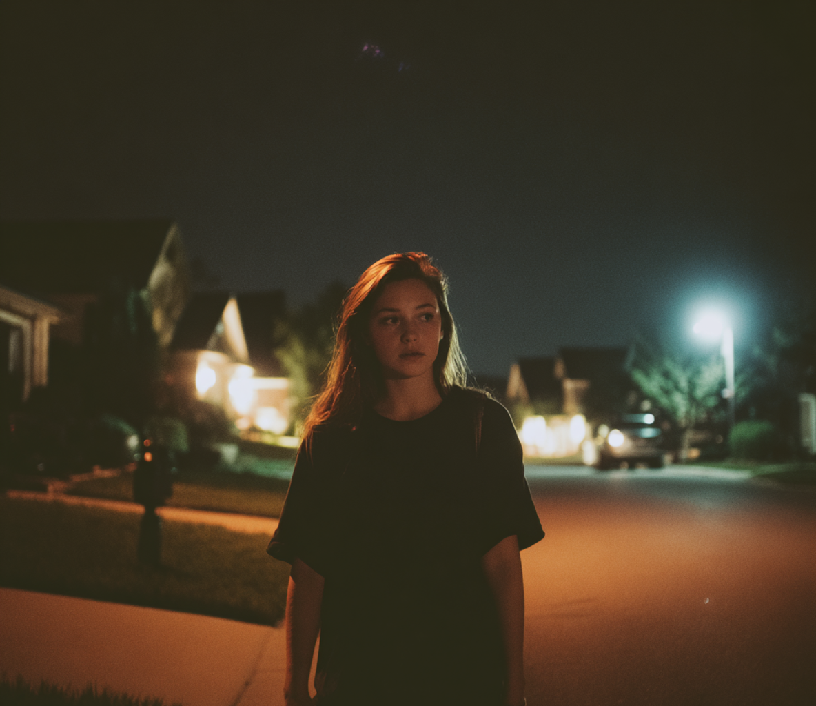Una mujer caminando por la noche | Fuente: Midjourney