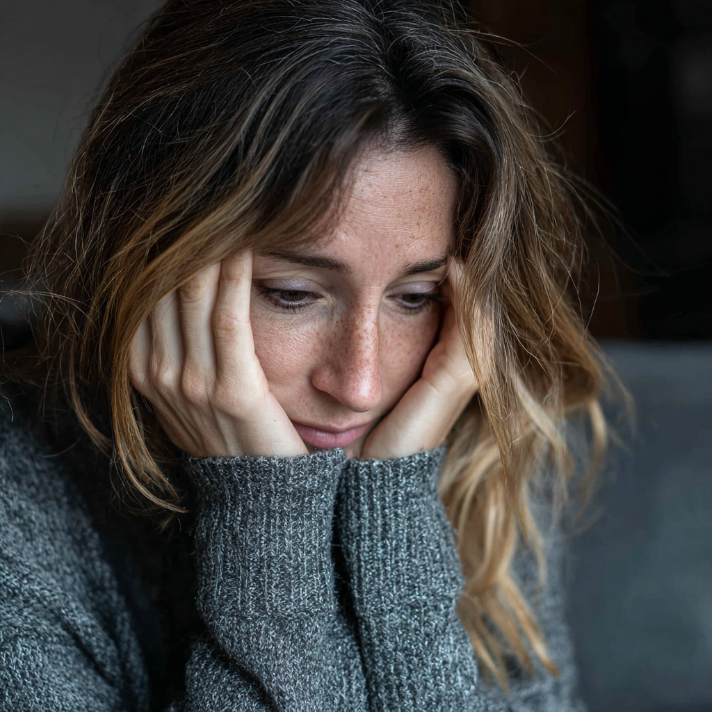 Una mujer alterada sujetándose la cabeza | Fuente: Midjourney