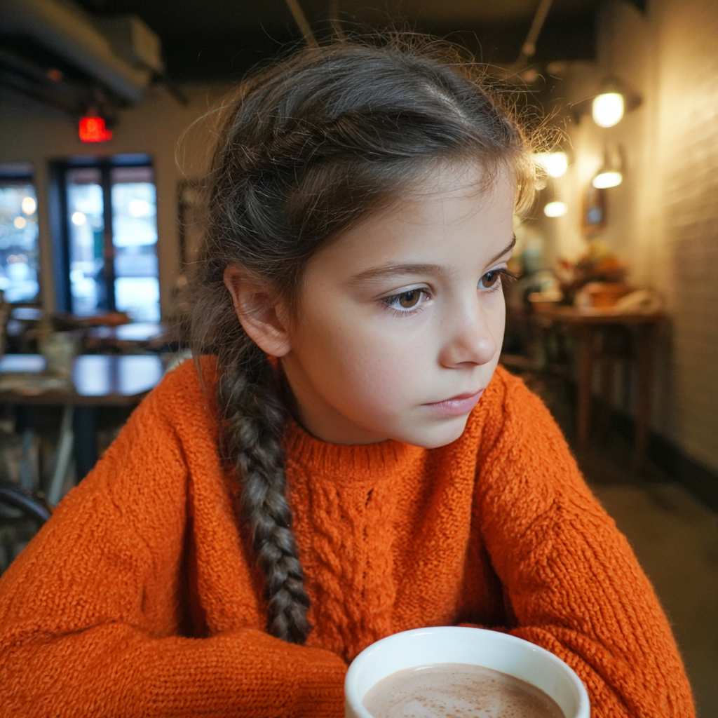 Una niña sentada en una cafetería | Fuente: Midjourney