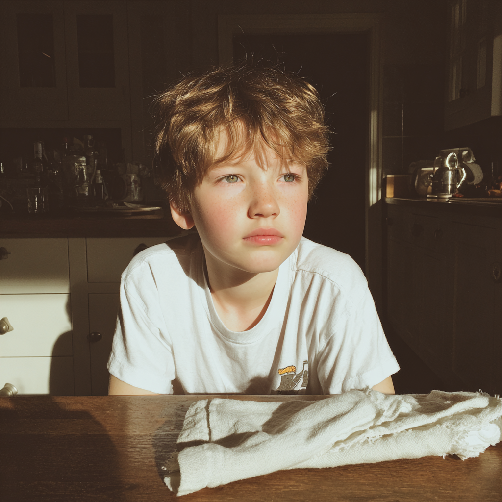 Un niño sentado a la mesa | Fuente: Midjourney