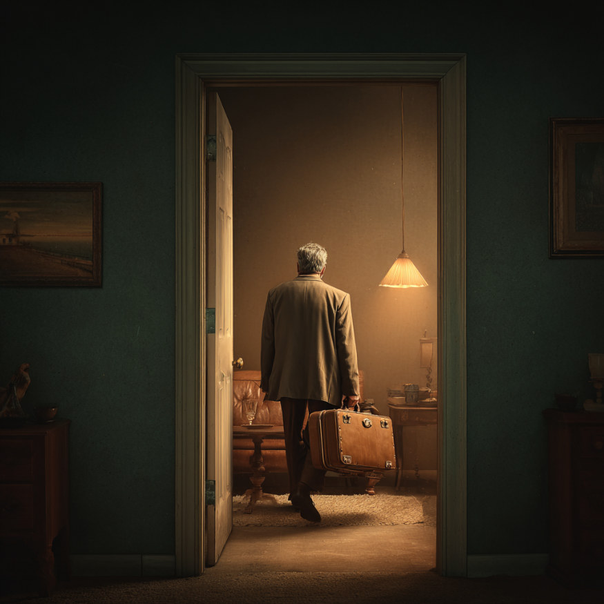 Un hombre con una maleta en la mano | Fuente: Midjourney