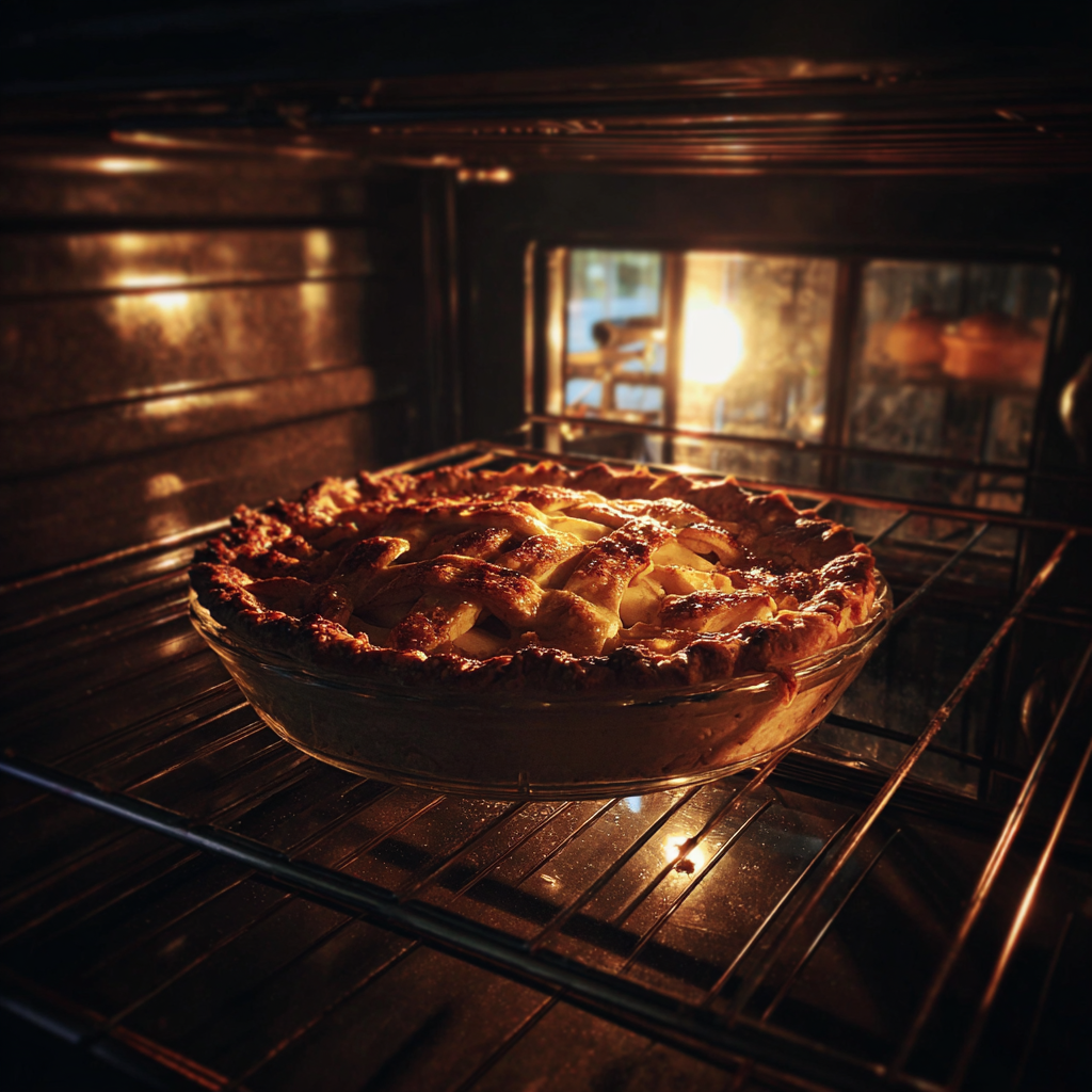 Una tarta de manzana en un horno | Fuente: Midjourney