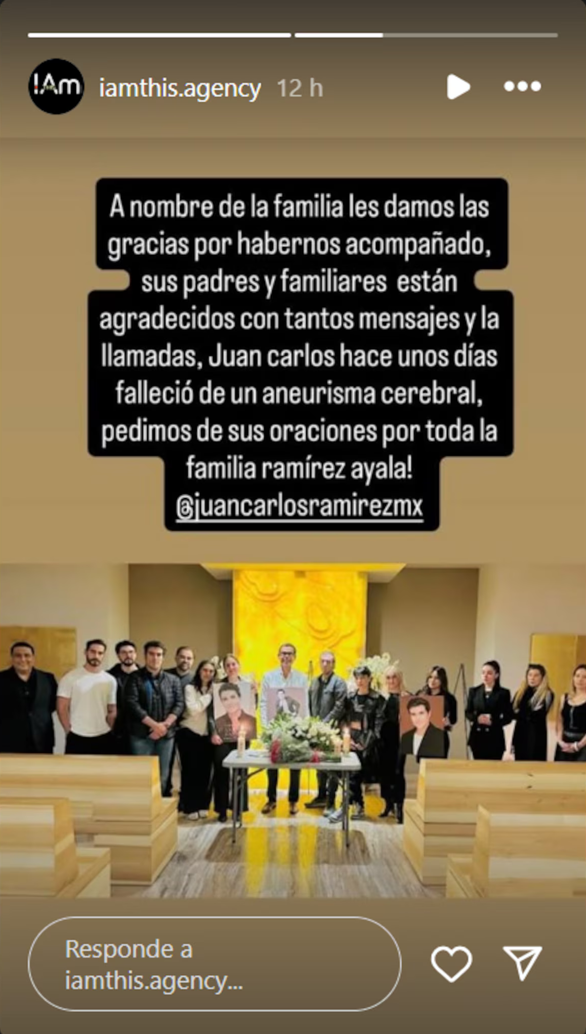 Comunicado de la agencia que representaba a Juan Carlos Ramírez | Fuente: Instagram Stories/iamthis.agency