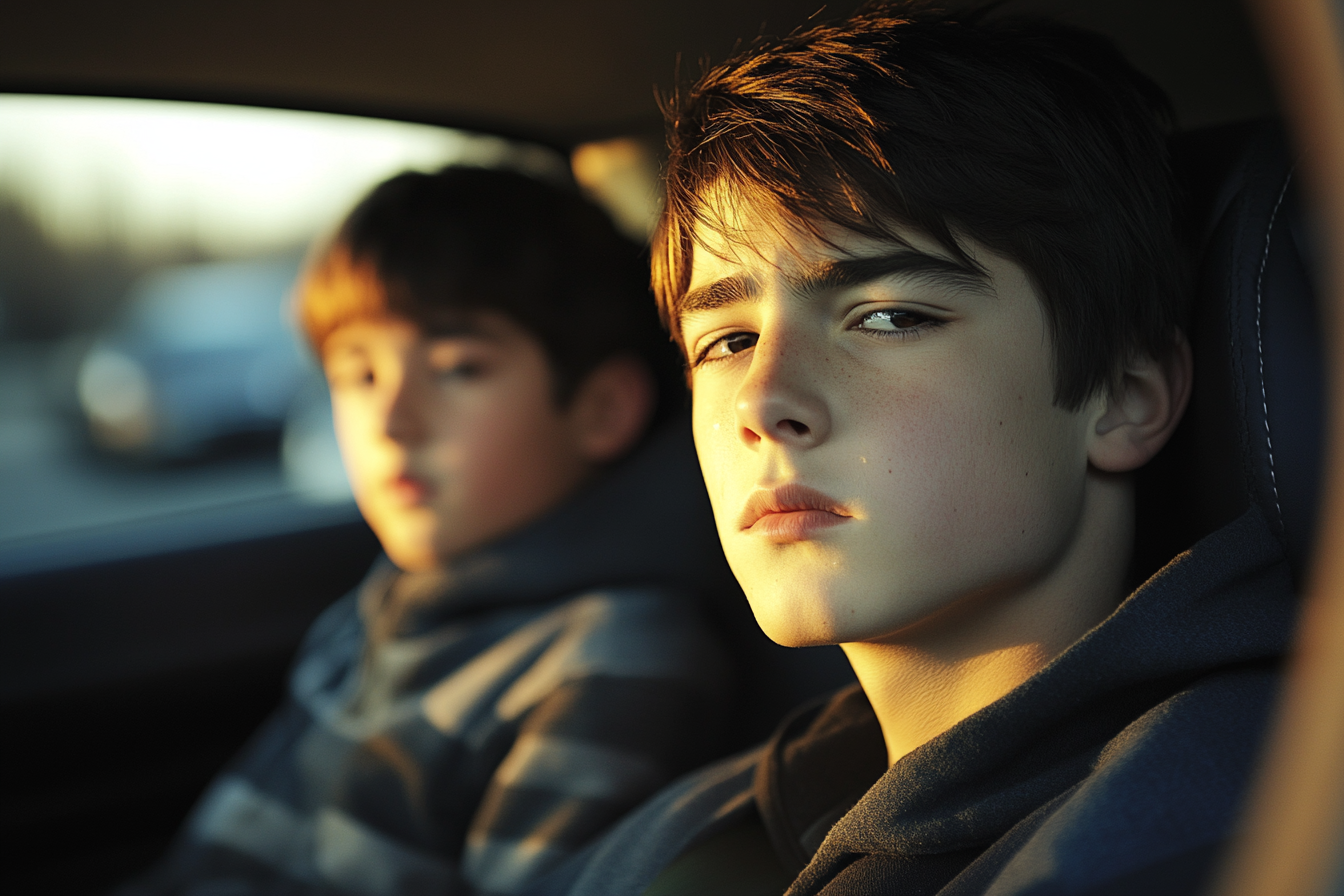 Two teenagers in the backseat of a car | Source: Midjourney
