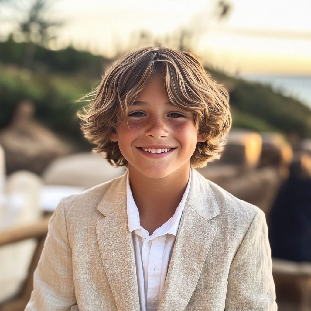 Un niño sonriente en la playa | Fuente: Midjourney
