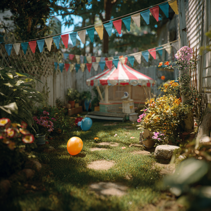 Un jardín decorado para el cumpleaños de un niño | Fuente: Midjourney