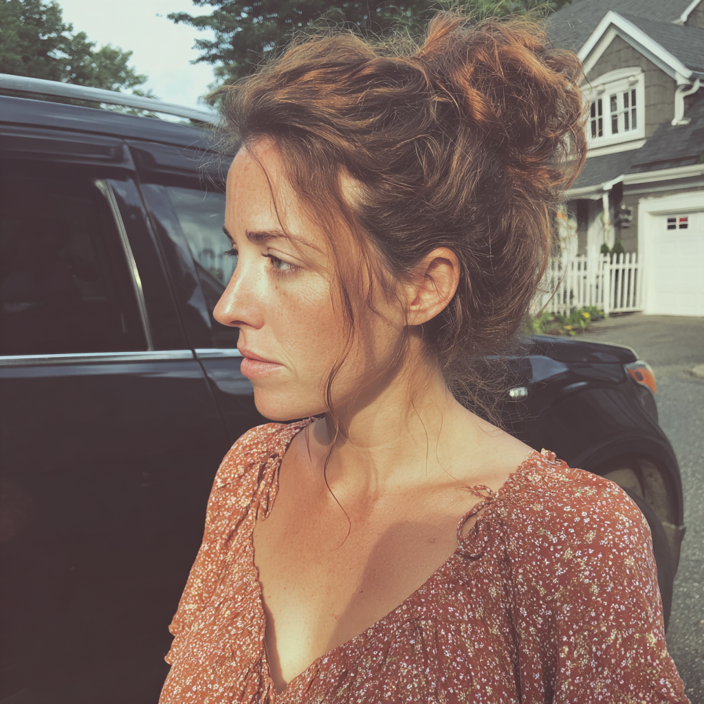 Una mujer delante de un Automóvil | Fuente: Midjourney