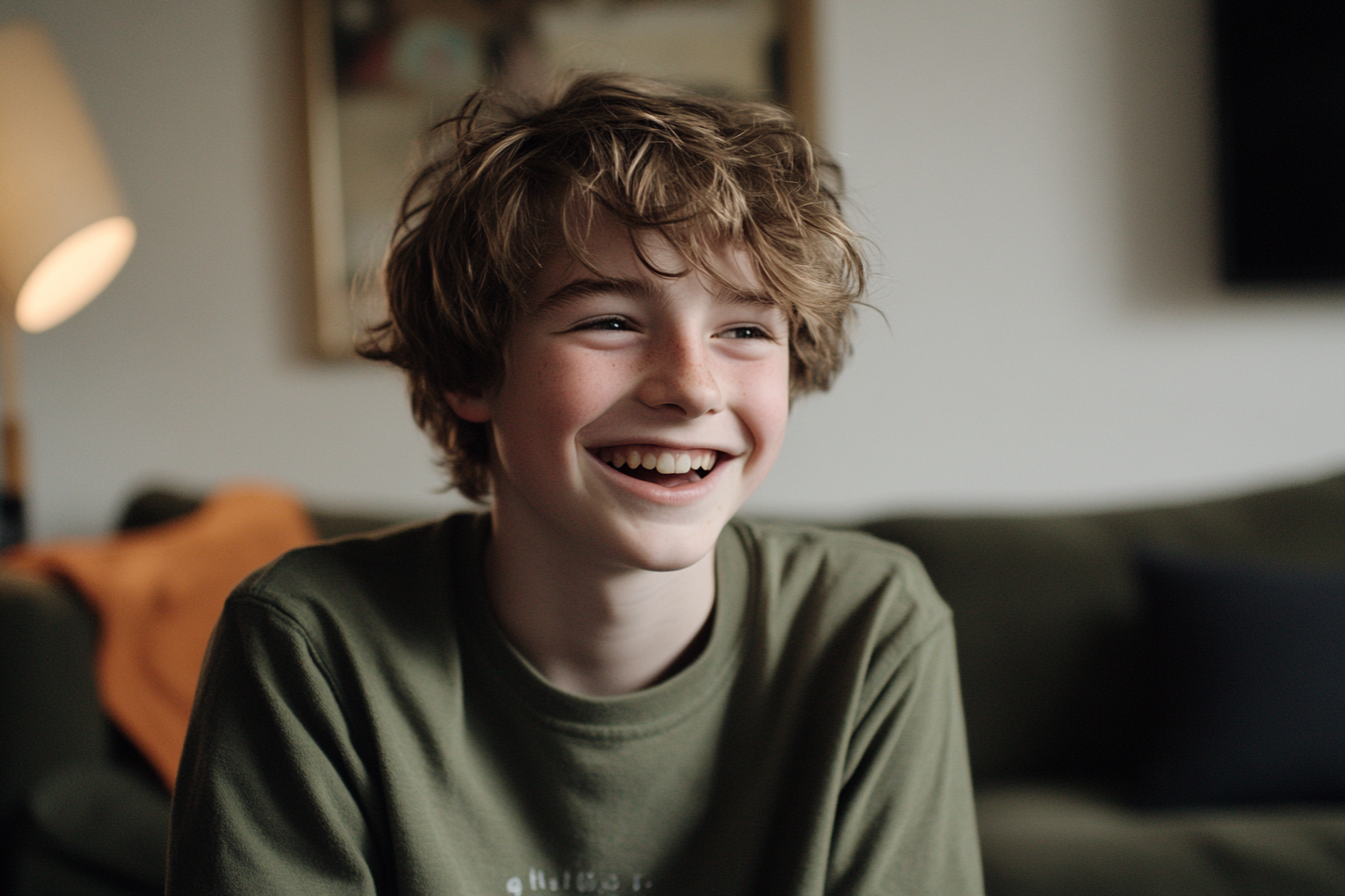 A teenager smiling while talking to someone | Source: Midjourney