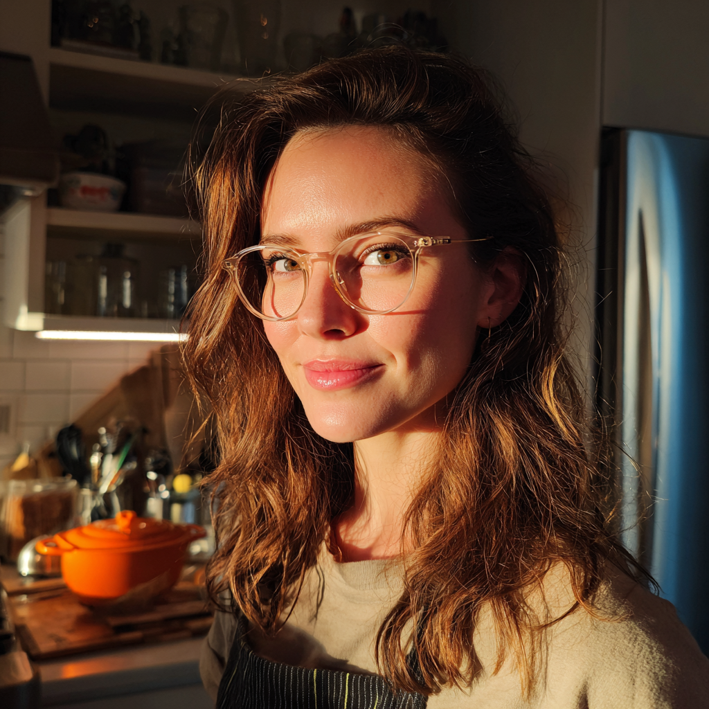 Una mujer sonriente de pie en una cocina | Fuente: Midjourney