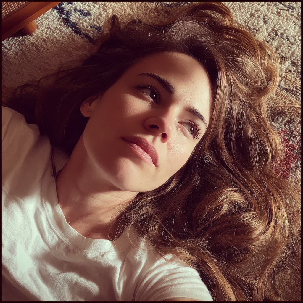 Una mujer tumbada en el suelo de un salón | Fuente: Midjourney