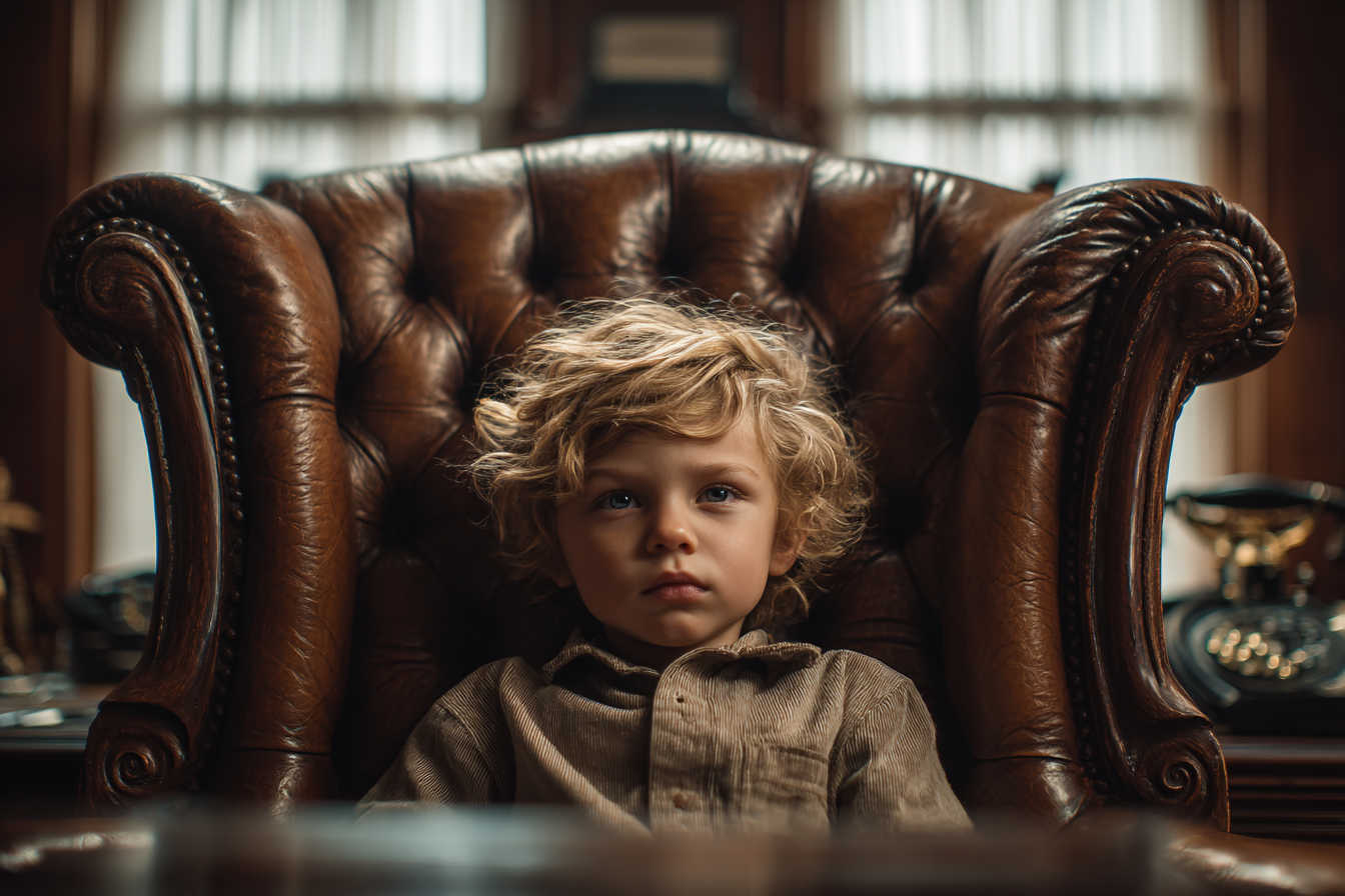 Un niño sentado en una oficina | Fuente: Midjourney