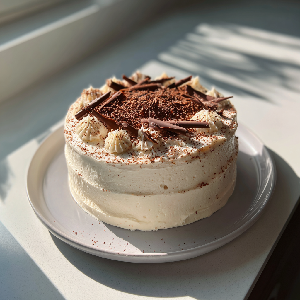 Un pastel de vainilla en una bandeja | Fuente: Midjourney