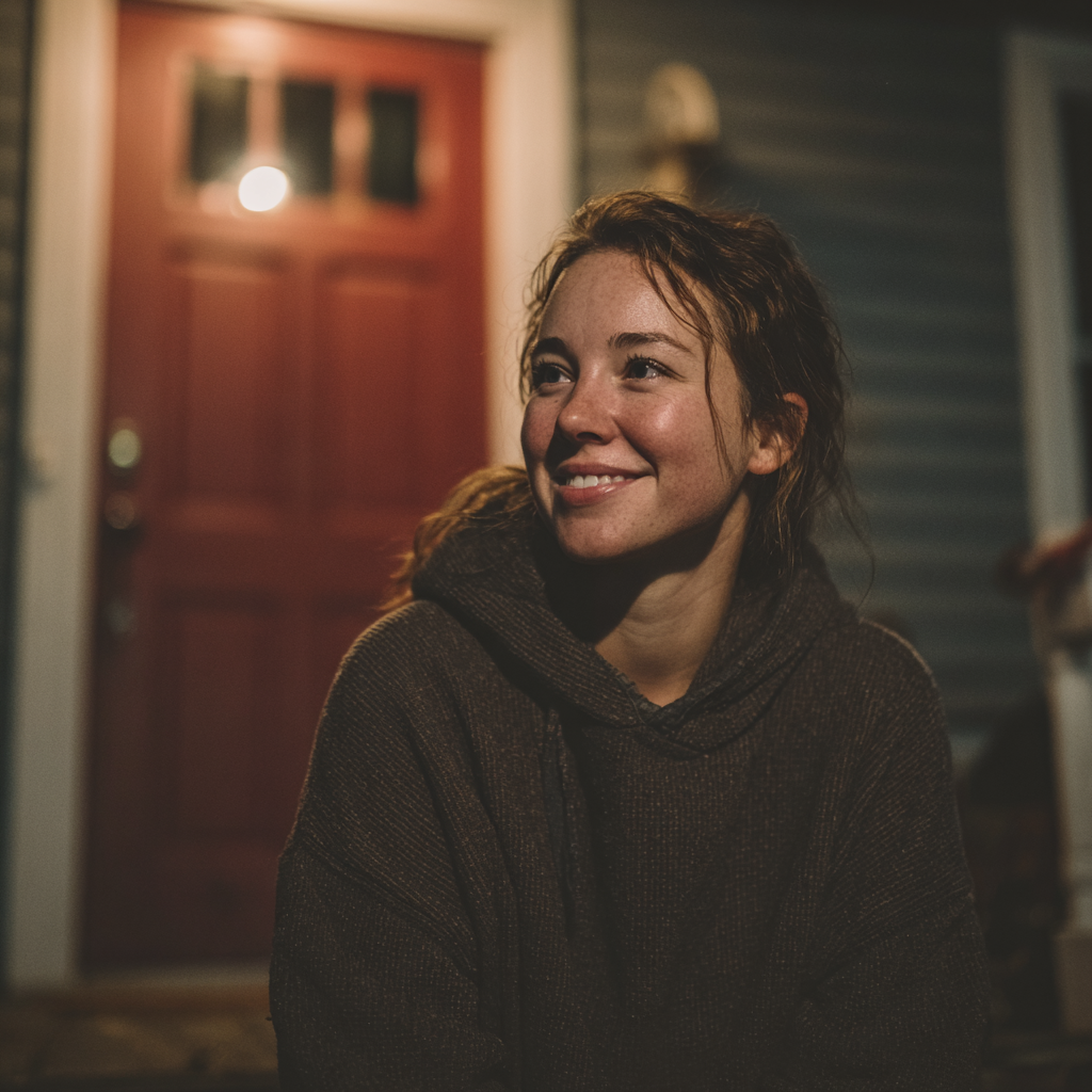 Una mujer feliz esperando | Fuente: Midjourney