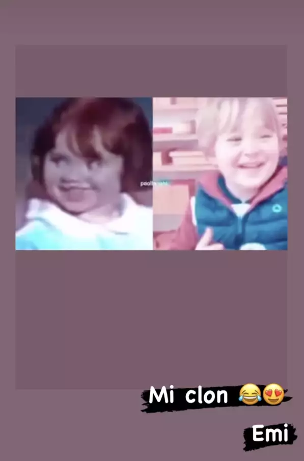 Foto comparación compartida por Anahí de cuando era pequeña y una foto de su hijo menor, Emiliano | Fuente: Instagram Stories/anahi