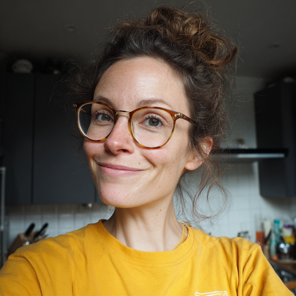 Una mujer sonriente de pie en una cocina | Fuente: Midjourney